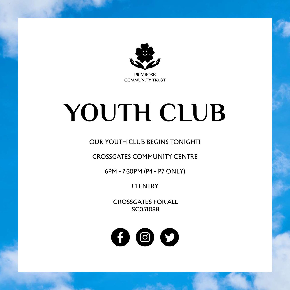 🤩 | YOUTH CLUB

Our youth club begins TONIGHT ‼️

📍 Crossgates Community Centre
⏰ 6pm - 7:30pm
📚 P4 - P7 ONLY
💰 £1 Entry

We’re so excited to get this kickstarted 👏🏻

#PrimroseCommunityTrust | #CrossgatesForAll