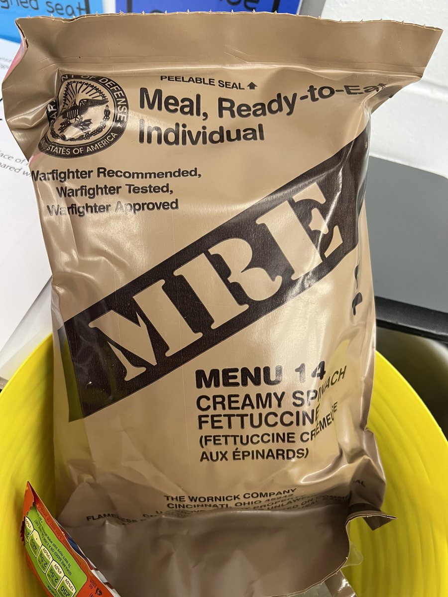 TheMagicalMrsE's tweet photo. Todays science lesson is brought to you by the letters M, R, and E! #openscied @OpenSciEd @Neptune_STEM @Stacie_Ferrara #MealsReadyToEat #ChemicalReactions #ProblemSolvers https://t.co/Q4XFqlLmUF