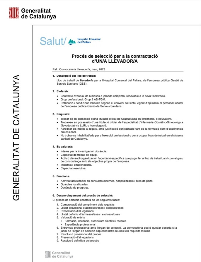 ‼️OFERTA DE FEINA: Obrim convocatòria  per a la contractació d'un/a LLEVADOR/A <a href="/hospitalpallars/">Hospital del Pallars</a>
Us podeu adreçar a
hcp@hospitalpallars.com o
rrhh@gss.cat