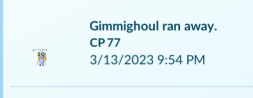 TateName's tweet photo. Who tf decided to let #Gimmighoul (with it's microscopic size) spawn inside another wild Pokémon, have the lowest catch and highest flee rate in the game, and spawn in 1/973625485827364 golden pokestops https://t.co/ipjvN42m8x