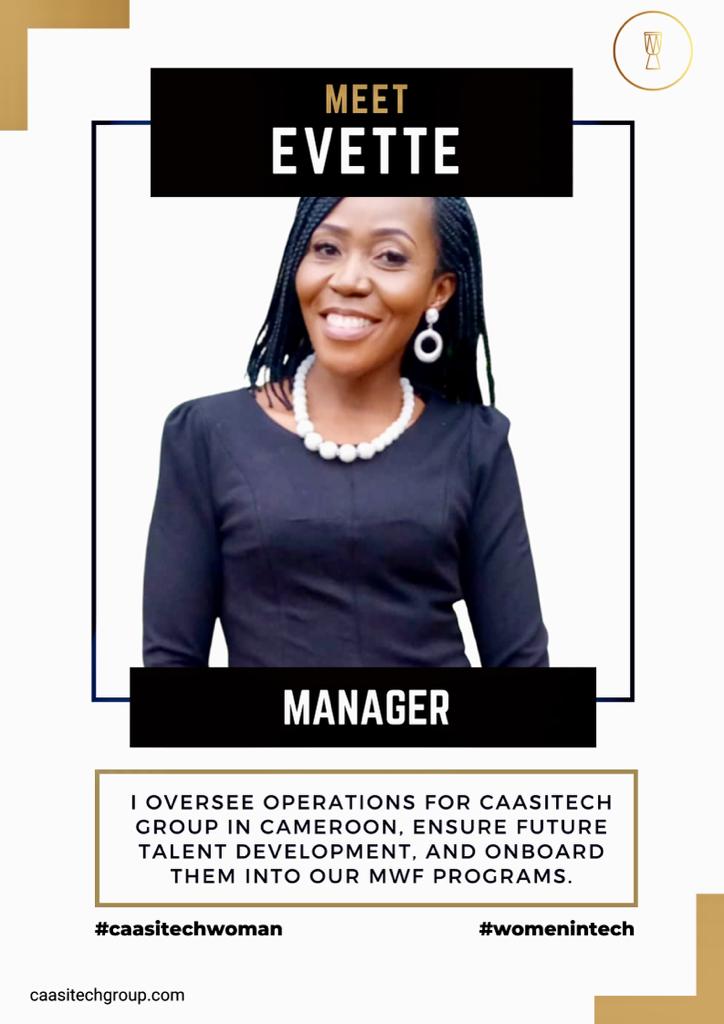 caasitech's tweet photo. Meet Evette, Financial analyst by profession, family person at heart. Leading Caasitech Group in Cameroon, while ensuring a bright future for young talents through our MWF programs. π #Caasitechwoman #CaasitechGroup #MWFPrograms
#FamilyFirst #PositiveImpact" https://t.co/oRzd8cWG4T