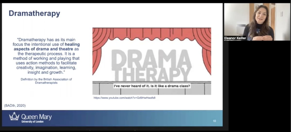 It was fabulous to give my first lecture this morning on #dramatherapy (& arts in health more generally) to Creative Arts & Mental health MSc students at @QMULPsychiatry & 
@QMULsed ... Thought provoking questions from students both online & in-person. Thanks for having me!