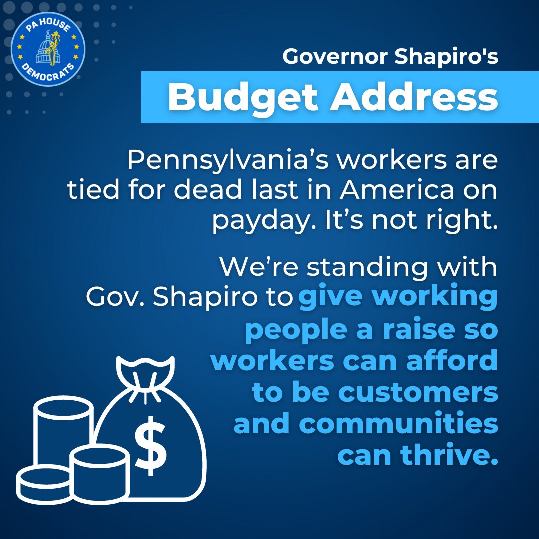 PaHouseDems's tweet photo. It's time for PA to #RaiseTheWage and give our workers a livable wage. https://t.co/O3uaPwgYYh