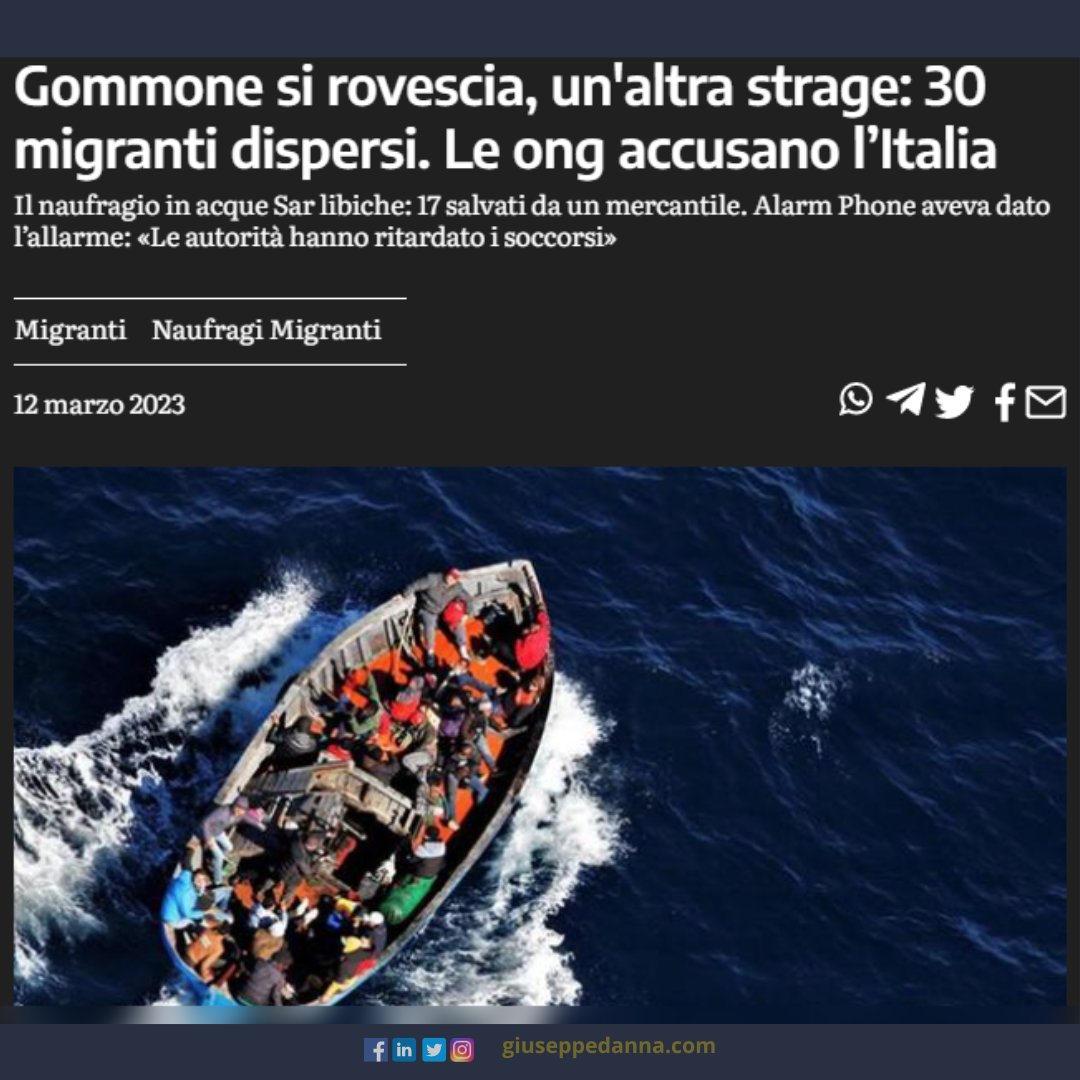 giuseppedannait's tweet photo. Ancora una volta ci troviamo a parlare di tragedie nel Mediterraneo. Un gommone con a bordo 47 migranti si è ribaltato nelle acque libiche, e secondo la denuncia di Alarm Phone, decine di loro sarebbero annegati. Ma ciò che rende questa vicenda ancora più tragica è l'accusa che https://t.co/9G4RLiGjVA