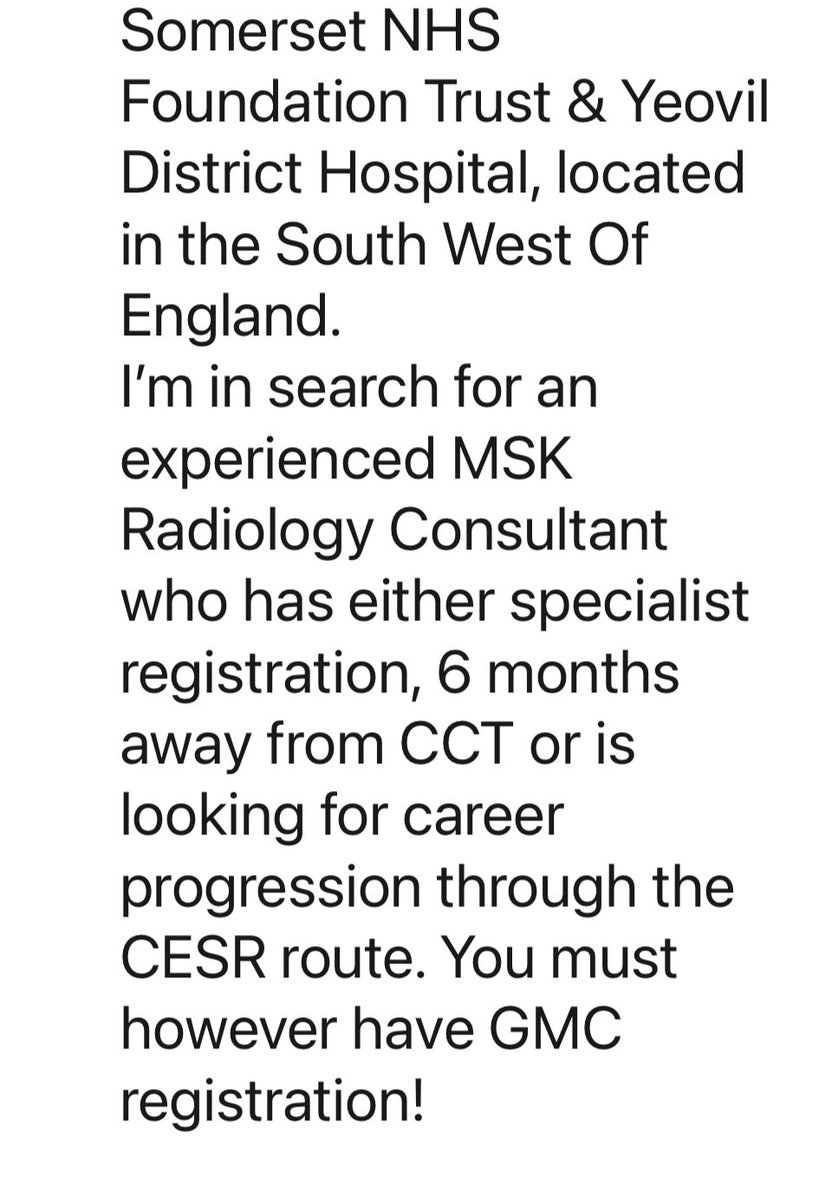 Any #MSK #Radiology consultants registered looking for exciting new adventure in Somerset SW England? #BestMSKHealth