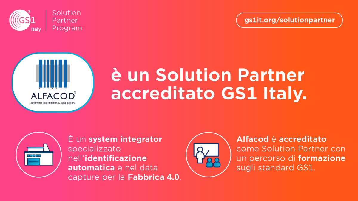 Alfacod's tweet photo. Siamo Solution Partner accreditati @GS1italy!
Siamo in grado di fornire supporto concreto all’implementazione e all’utilizzo degli standard GS1 per aumentare l’efficacia dei tuoi processi e della #supplychain.
https://t.co/456Ep6lmdp

#GS1SolutionPartner https://t.co/Q1Fw0FDHGP