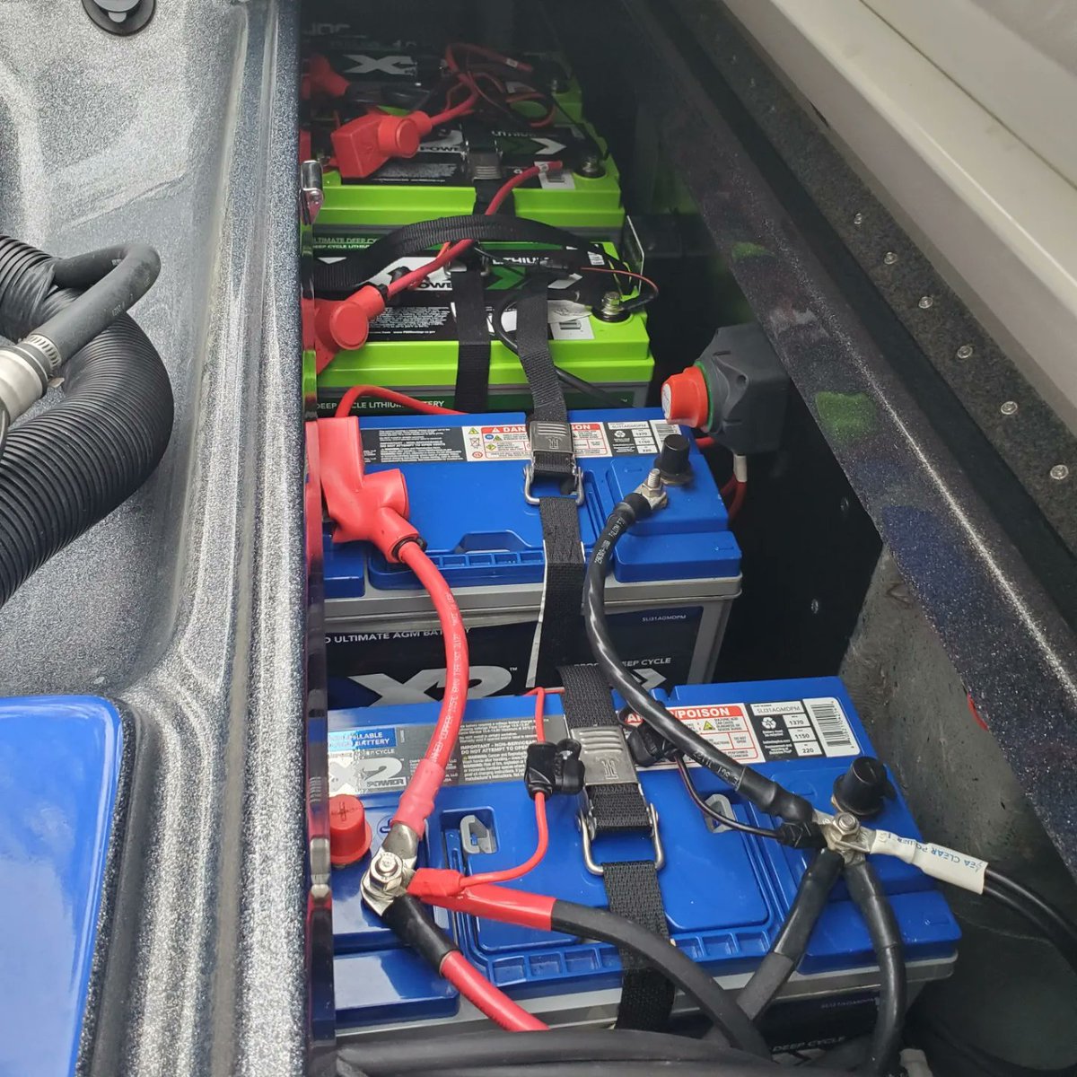 Destinedtofish's tweet photo. Very excited to be rocking these five bad boys for the DuraEdge Phoenix 21 PHX this season! Last year was the first year running 2 X2 31AGMs (instead of 1) for both cranking and graphs. 0 problems and peak performance later we've also added the 3 100ah X2 lithiums 💪.
#x2power https://t.co/yQK6DPQl1G