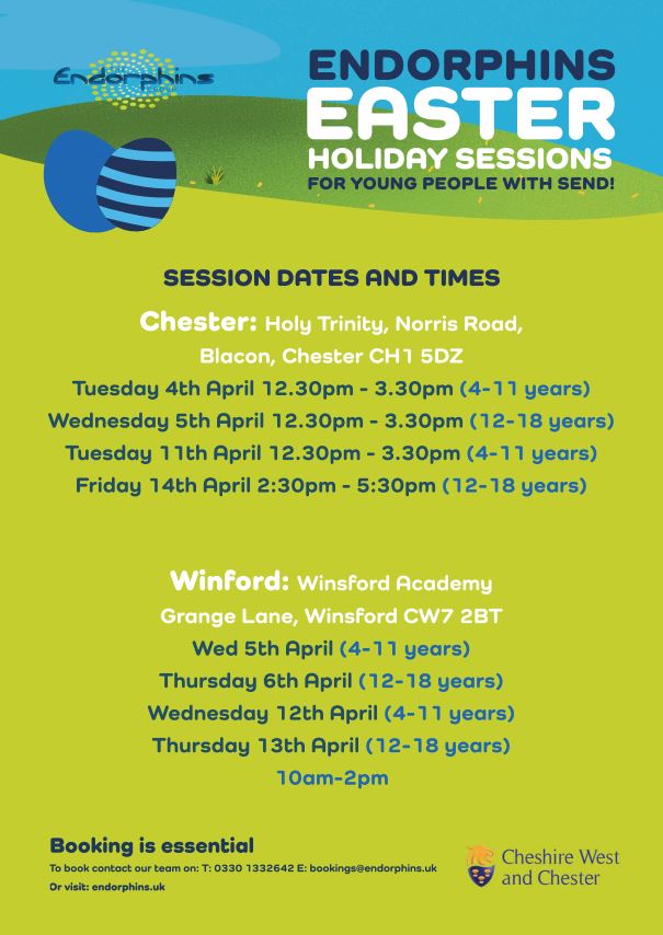 🐰EASTER Half Term🐰

Our bookings have opened for Easter Half term.

Please note our February half term got fully booked very quickly, so if you are wanting to book a session please contact myself or head over to our web site to get booked in!!

endorphins.uk/events-page/