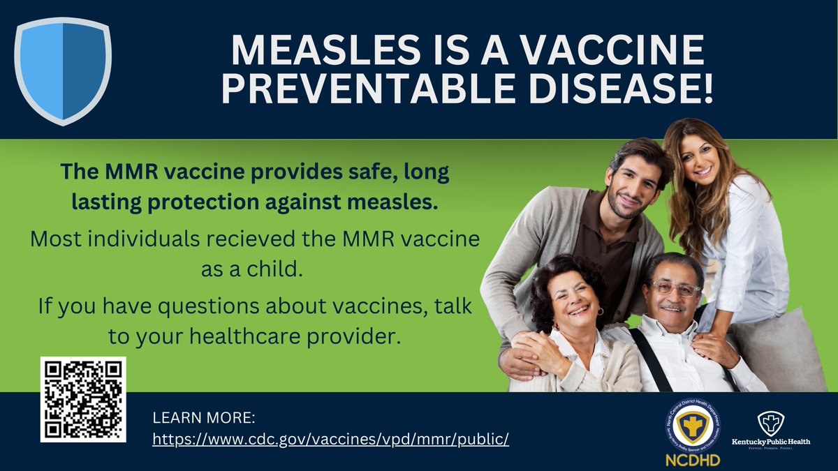 NCDistrict's tweet photo. #Measles is preventable! Don't let a recent outbreak in Ohio or exposure in Kentucky make problems for your family. Talk to your healthcare provider about the #MMR vaccine & how it can help protect your family.
#NCDHD https://t.co/RWFtBEDknH