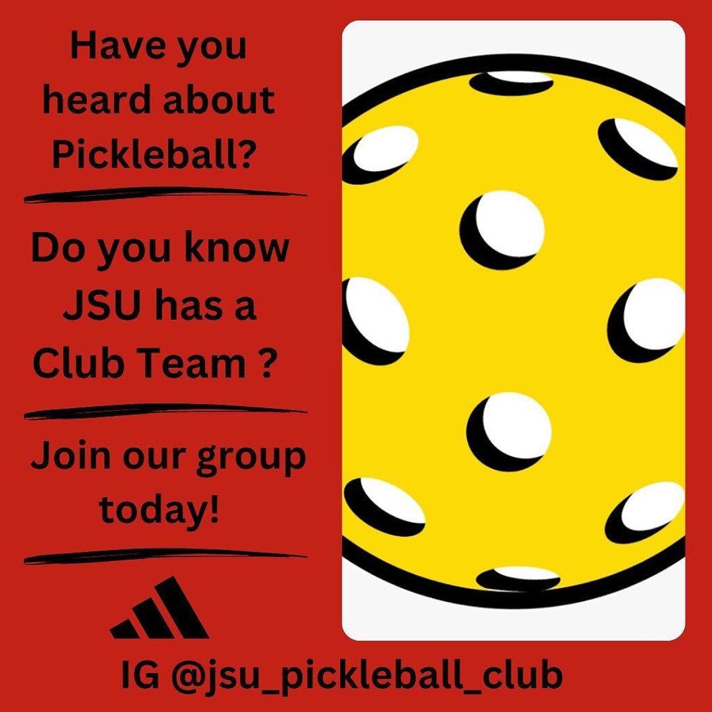 Come meet new friends, learn or improve your game, and compete in tournaments!  Pickleball is for EVERYONE!  Follow us @jsu_pickleball_club - link to join in PB Club bio!! #paddlesup.