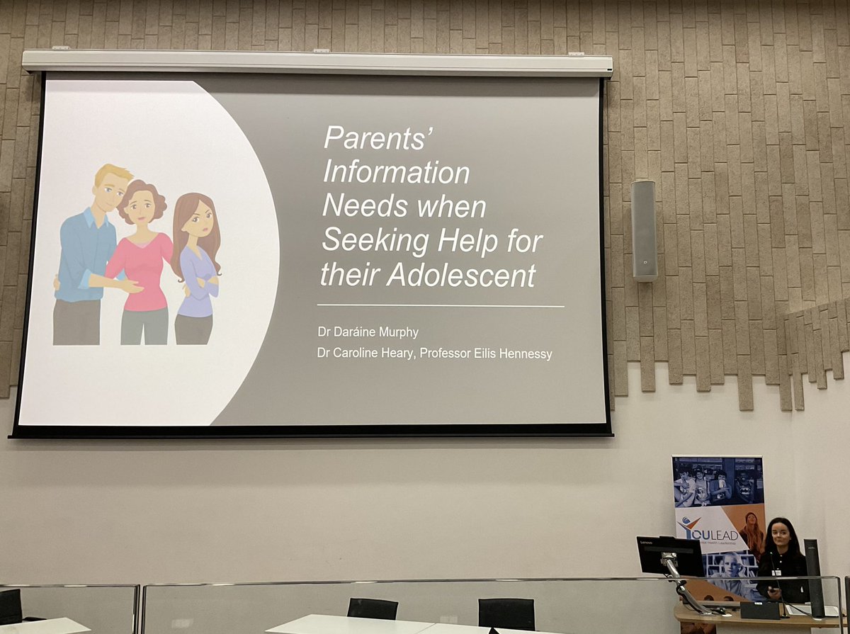 YMHlabUCD's tweet image. Lab member @DaraineM presented findings from her thesis at today’s @NuigYoulead conference. Daráine carried out 3 studies to explore parents’ experiences of help-seeking  for their young person. #MentalHealth #HelpSeeking @EilisHennessy @caroline_heary