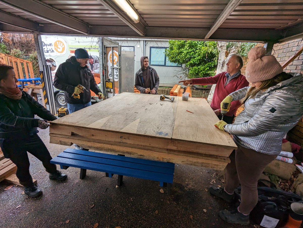 DTEProject's tweet photo. Our volunteers have been 'wheelie' busy on a new green infrastructure project at Velindre Cancer Centre! They have constructed panels out of Welsh timber, to create some green roof wheelie bin storage units, with the hopes of bringing an abundance of wildlife. @VelindreCC https://t.co/dqcRxDBWbH