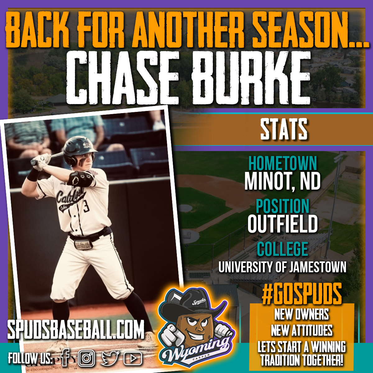 Casper Spuds (@spudsbaseball) on Twitter photo <a href="/spudsbaseball/">Casper Spuds</a> proudly returns <a href="/burkechase3/">Chase Burke</a> for his second season with the Spuds. The speedy outfielder from the University of Jamestown was a huge sparkplug for the 2022 Spuds offense.
spudsbaseball.com
#gospuds #taternation #casperspuds <a href="/spudsbaseball/">Casper Spuds</a> proudly returns <a href="/burkechase3/">Chase Burke</a> for his second season with the Spuds. The speedy outfielder from the University of Jamestown was a huge sparkplug for the 2022 Spuds offense.
spudsbaseball.com
#gospuds #taternation #casperspuds