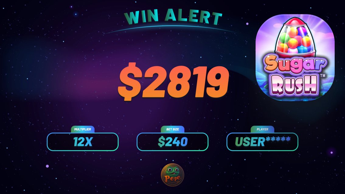 pepesolana_pepe's tweet photo. BIN WIN on SUGER RUSH!!! 🍭 

He bought a bonus with 240$ end up with 2819$

@hey_wallet send 244444 $CHILI to the first 250 retweets and #bigwin https://t.co/4ML9X0CmoX