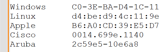 I'm always amused (annoyed) by the many different MAC address representations. WHY?!?
