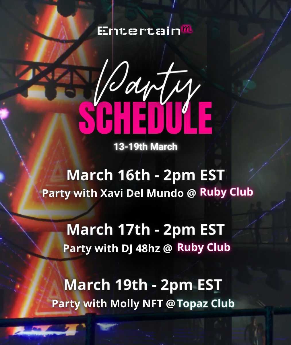 entertainm_io's tweet image. 📌All parties will take place on #mPlatform in our virtual HYPER REALISTIC clubs: #RubyClub &amp;amp; #TopazClub🔥

Join us here: platform.entertainm.io

🪩Best entertainment in the Metaverse, most fun experience and the most mesmerizing graphics!

💯Just at #EntertainM