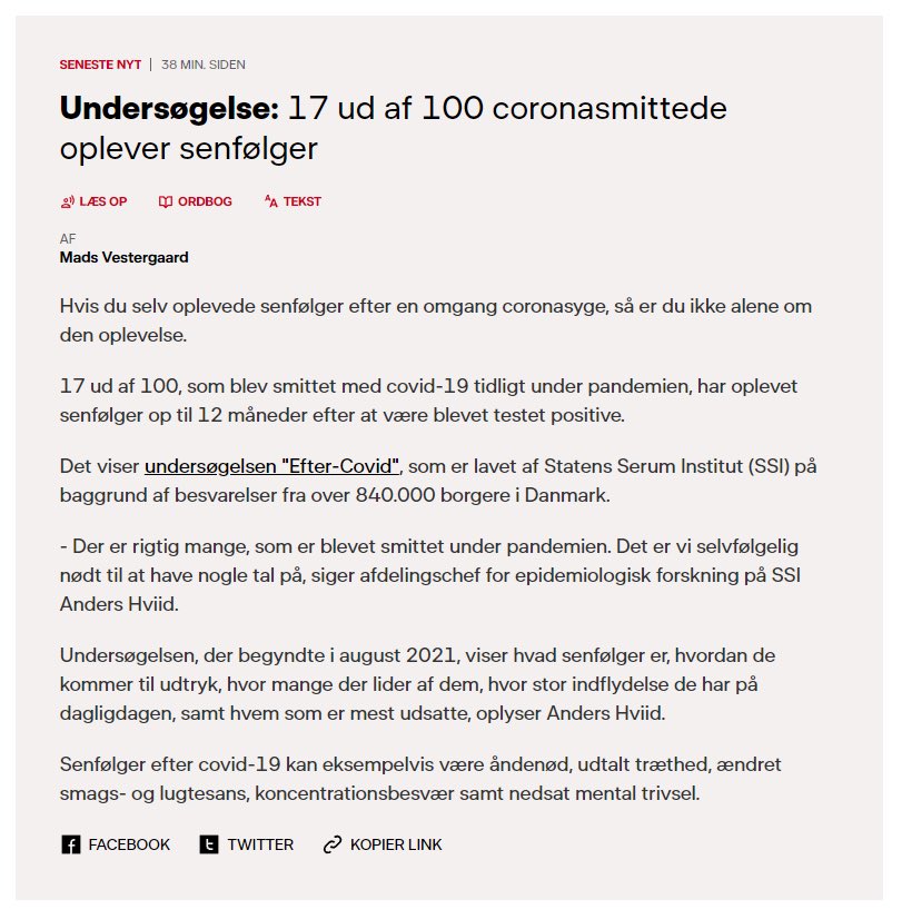 17% venner!
17% af 5.923.654 = 1.007.021 er det ikke ret mange med senfølger både børn og voksne… og så er der mørketallet…
#LongCovid #dksundpol #dkmedier
dr.dk/nyheder/senest…