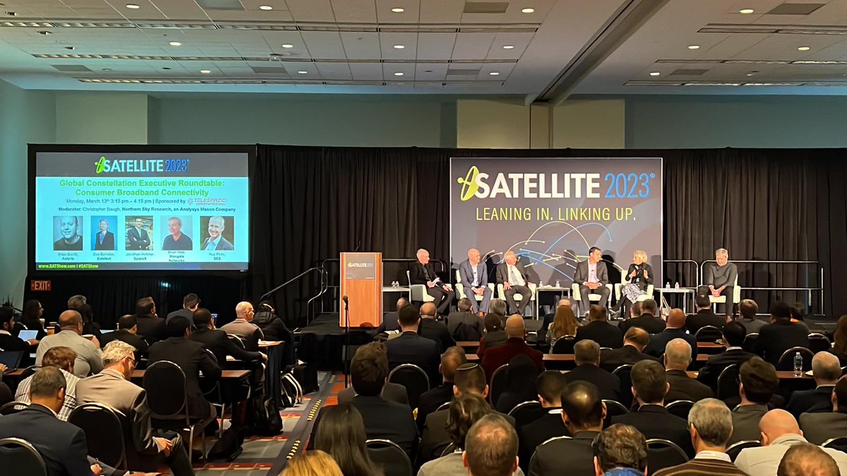 Fantastic #StandingRoomOnly session moderated by ⁦@NSR_SatCom⁩ Partner ⁦@NSRBaugh⁩ with ⁦@Eutelsat_SA⁩ ⁦@SpaceX⁩ ⁦@AalyriaTech⁩ ⁦@SES_Satellites⁩ ⁦@MangataNetwork⁩ discussing #BroadbandConnectivity #LEO #SmallSat ⁦@SATELLITEDC⁩