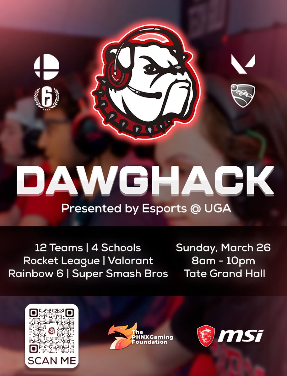 EsportsUGA's tweet image. 12 Teams
4 Games
Tate Grand Hall
March 26th
Free Food, Merch, and Open Setups

You're not dreaming, it's Esports at UGA's first major LAN since 2019, DawgHack!

Colleges from across the southeast come together to compete right here in the heart of Athens! 

We'll see you there!