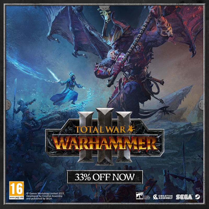 totalwar's tweet photo. Save 33% on Total War: WARHAMMER III now and begin your campaign through the Realms of Chaos and Immortal Empires!