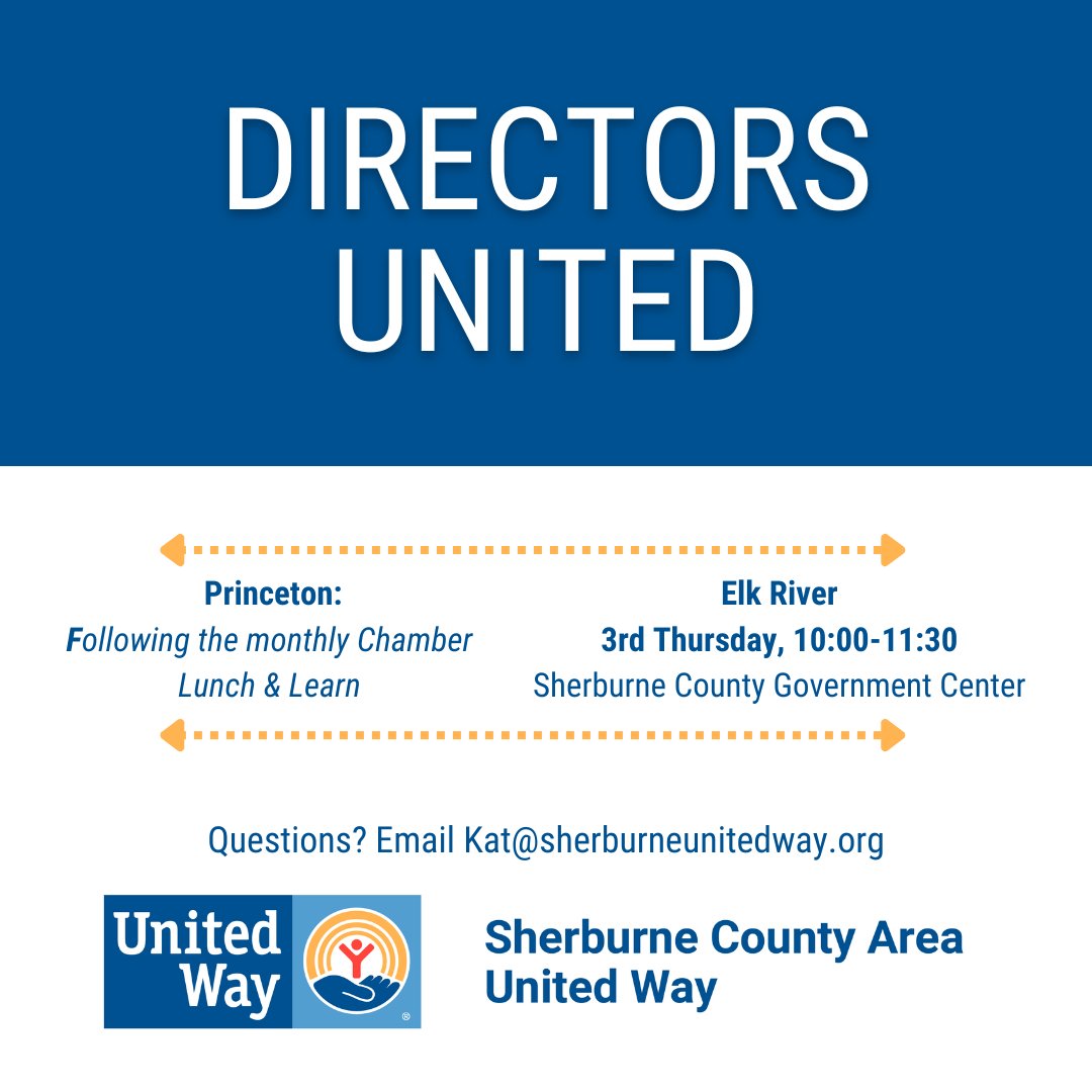 SCAUWMN's tweet photo. Directors United Kickoff - This Thursday, 10:00am Sherburne County Government Center - Oak Room

Not just another meeting....what this group has to offer you:

1. Get more involved with SCAUW
2. Feel connected to other nonprofit leaders
3. Learn about... https://t.co/m74J5haax7