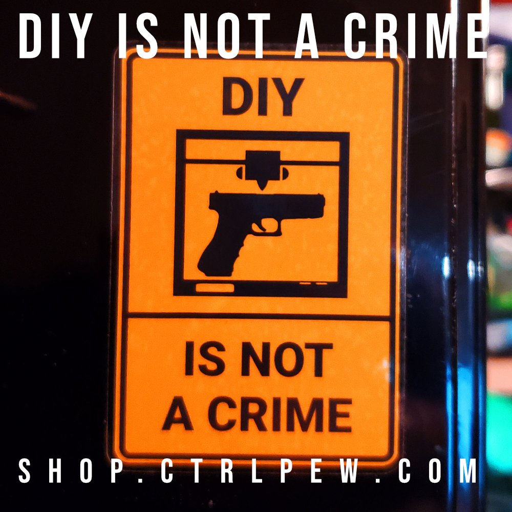 CtrlPew2's tweet image. Express your support for DIY culture and the freedom to create with our &apos;DIY IS NOT A CRIME&apos; sticker! It&apos;s perfect for laptops, skateboards, and more. Downloading a gun may not be a crime, and supporting DIY definitely isn&apos;t! #DIYisNotACrime #FreedomToCreate