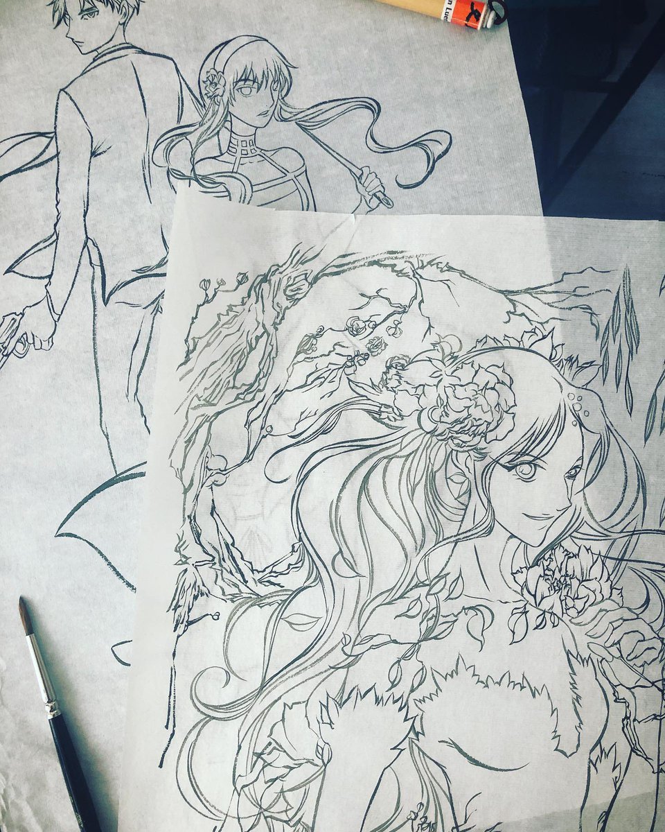 yienwyn's tweet photo. Work in progress inkwork! Getting ready for #torontocomicon - can’t wait! #yienyip #fanart #inkdrawing #chineseink #ricepaper https://t.co/aTWa8PelYz