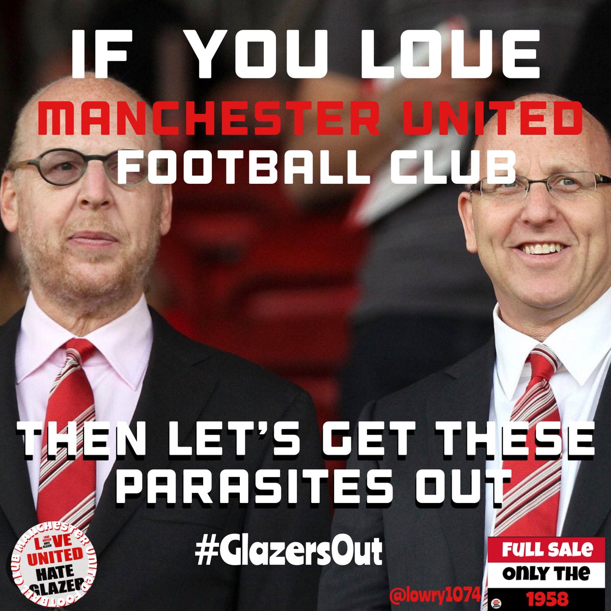 LOWRY1074's tweet photo. You know what to do
“We want Glazers OUT”
#NoToElliot 
#GlazersHaveRinsedUsDry
#GlazersAreVermin 
#GlazersOutNOW 
#GlazersOnlyFullSale 
#GlazersSellManUtdNow 
#GlazersOut
@ManUtd
@NYSE https://t.co/dGbMvjUFT6