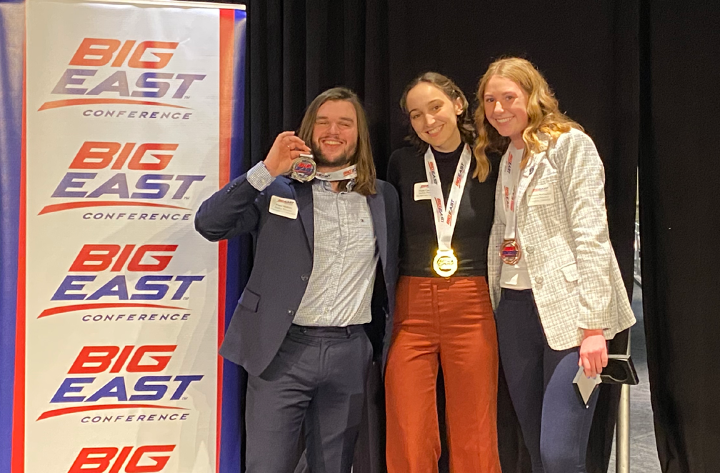 PresHendrickson's tweet photo. For the second straight year, @Creighton has made the top three of the @BIGEAST Undergraduate Research Poster Symposium. Congratulations to senior biochemistry major Rhiannon McCracken (pictured right) who placed third at the symposium this weekend! https://t.co/wkvz3sg5fg