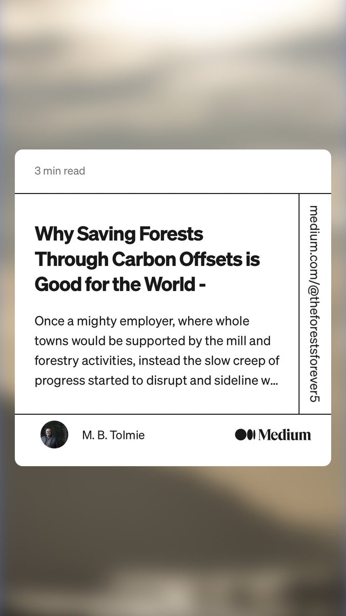 “Why Saving Forests Through Carbon Offsets is Good for the World -” by M. B. Tolmie
link.medium.com/VTS39gmR8xb