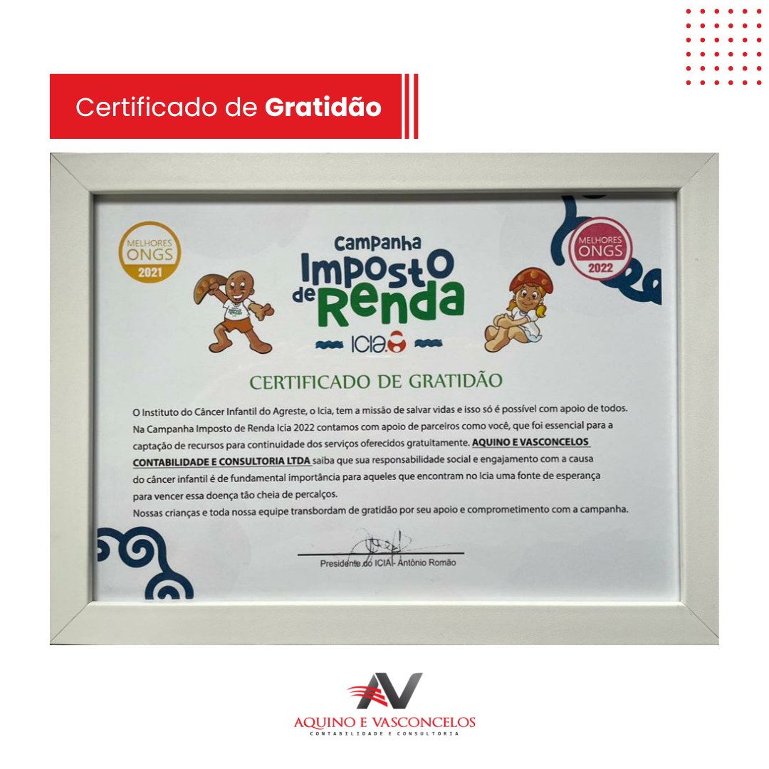 Avbr_pe's tweet photo. Recebemos do @iciaagreste o certificado de gratidão pelo engajamento da Campanha Imposto de Renda 2022.

#AVBR #AquinoeVasconcelos #ICIA https://t.co/kTalJKzt4s