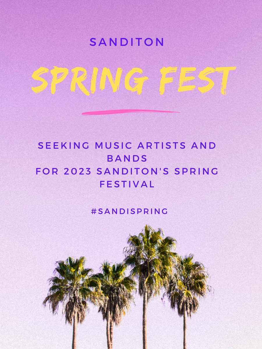 SanditonEvents's tweet photo. As our annual #SandiSpring festival is almost upon us, we are seeking musical artists and bands who wish to be featured. Dust off those mics and drum sets and contact us! https://t.co/PmaG8M3rfr