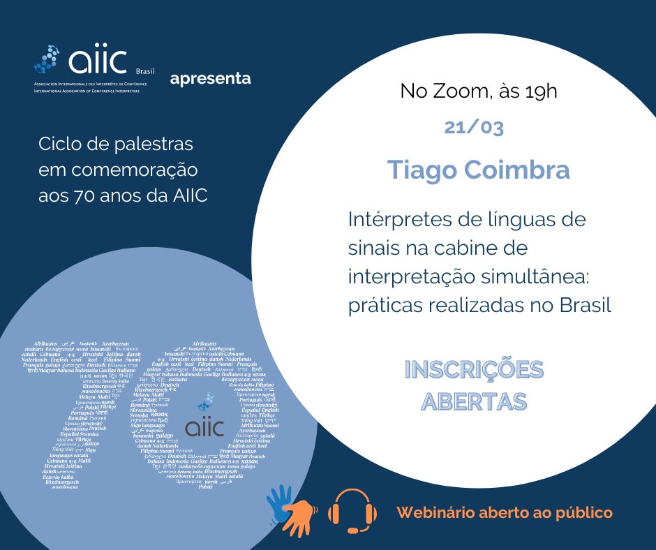 aiic_brasil's tweet photo. *Languages available: PT, LIBRAS, ENG, ESP*
Agora é oficial: além do português, a palestra de Tiago Coimbra será interpretada em LIBRAS, inglês e espanhol.
Inscrições / Register: https://t.co/t4PCLUMi8U
#aiic #aiic70 #SL1nt #interpreter #simultaneoustranslation #xl8 #1nt https://t.co/o73cwZmyai