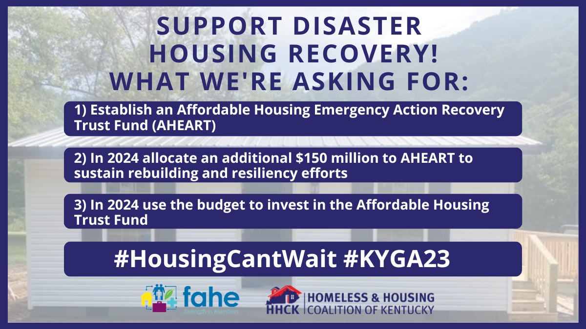 HHCKy's tweet photo. ‼️UPDATE‼️ The legislative session will end soon. Bills are moving fast and lots of changes are happening. Here’s how you can help: 
Call 800-372-7181 and ask your legislators to fund disaster housing! #AHEART #HousingCantWait #KYGA23 https://t.co/FQ0cxwPIvE