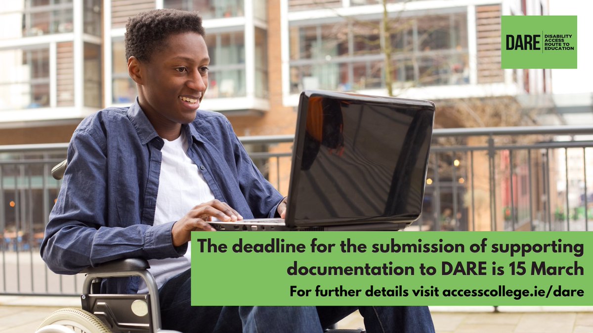 MTUCork_Access's tweet photo. An important reminder to submit supporting documentation for DARE applications by post to the CAO by 5pm this Wednesday 15 March.
For queries, email darecork@mtu.ie or visit https://t.co/e1K6PcUde8
#DARE #AccessCollege #MTUAccess @IUA_Access https://t.co/Xyiq2TNxX3