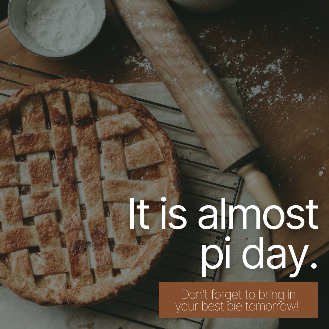 Pi(e) Day is TOMORROW! CCA students, don't forget to join in on our pi(e) baking competition! The winner takes home big points for his or her house...it's very ins-pie-ring.

Pie judging (and eating) will occur at lunch tomorrow, 3/14. May the crust pie win! #piday #ccalouisville