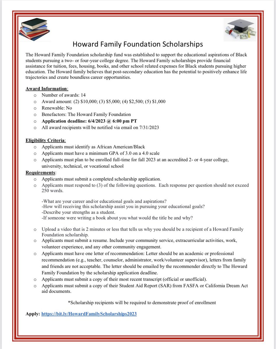 We are excited to announce our Howard Family Foundation scholarships for 2023. Share with any eligible students that you know.