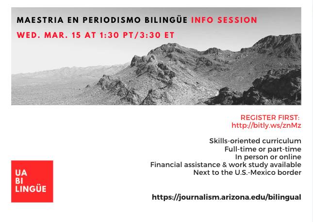 Are you interested in our Bilingual Journalism MA Program? Let's meet &amp; answer your questions. Our next info session is this Wednesday, March 15 at 1:30 PT!

Please register first: bitly.ws/znMz