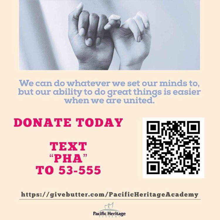 PHLearning's tweet photo. Be the change you want to see in the world! By donating to Pacific Heritage Academy, you are investing in the future of our youth. Text "PHA" to 53-555 to make a contribution today. #giveback #pacificheritageacademy https://t.co/K7xshhoDij