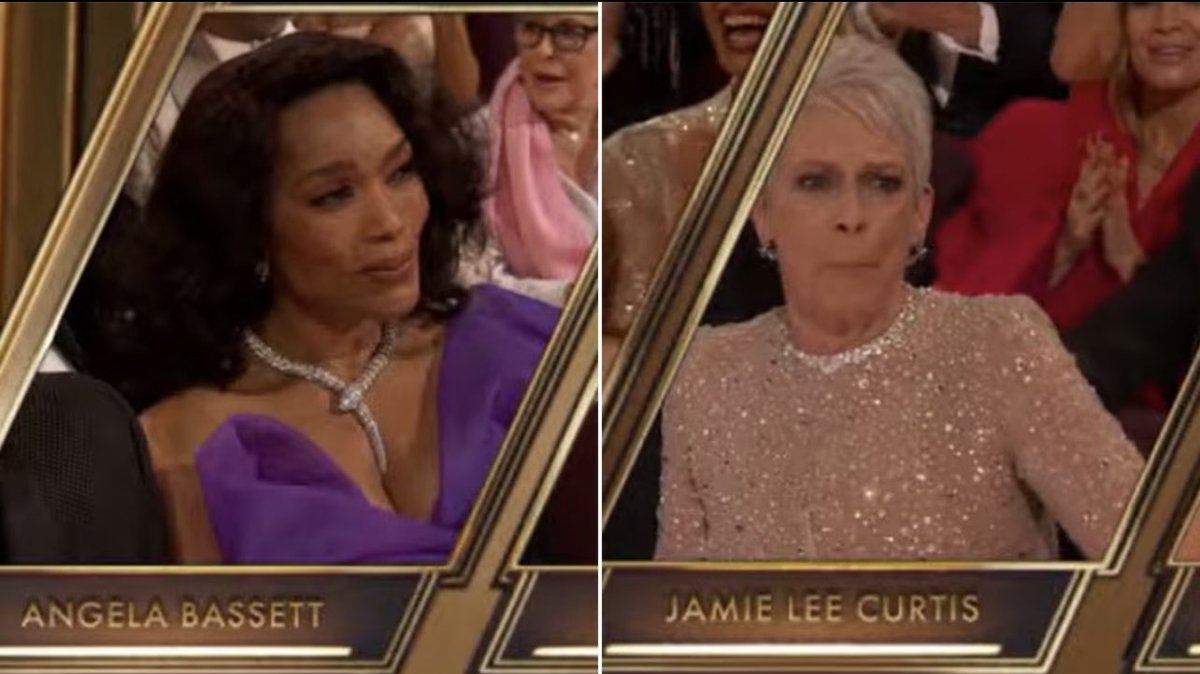CJERISEUP's tweet photo. Some may be quick to say sore looser I THINK NOT, that’s the look of pain and endurance many women of color have to carry in their respective fields and we are not just carrying our individual pain but rather the pain of many…Love you Queen #angelabasett #occars https://t.co/ugJ5lDv750