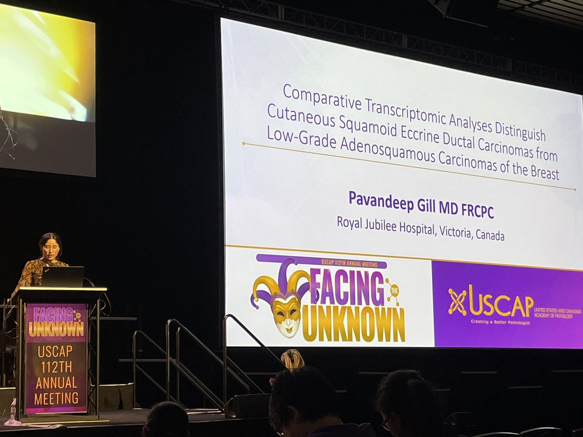 #USCAP2023 Dr. Pavandeep Gill presenting molecular features of cutaneous squamoid ductAl eccrine carcinomas and low-grade adenosquamous ca of the breast