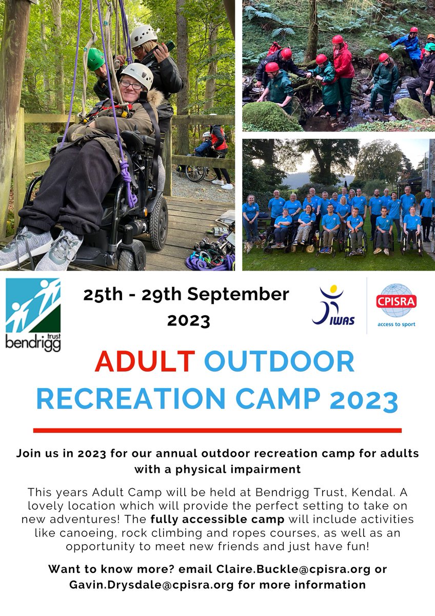 Who is ready for a new adventure?  Do you have a physical impairment, then the 2023 Adult recreation camp is for you. Join us for our annual adult recreation camp at the new venue of Bendrigg Trust in September 

for more details go to: cpisra.org/recreation/