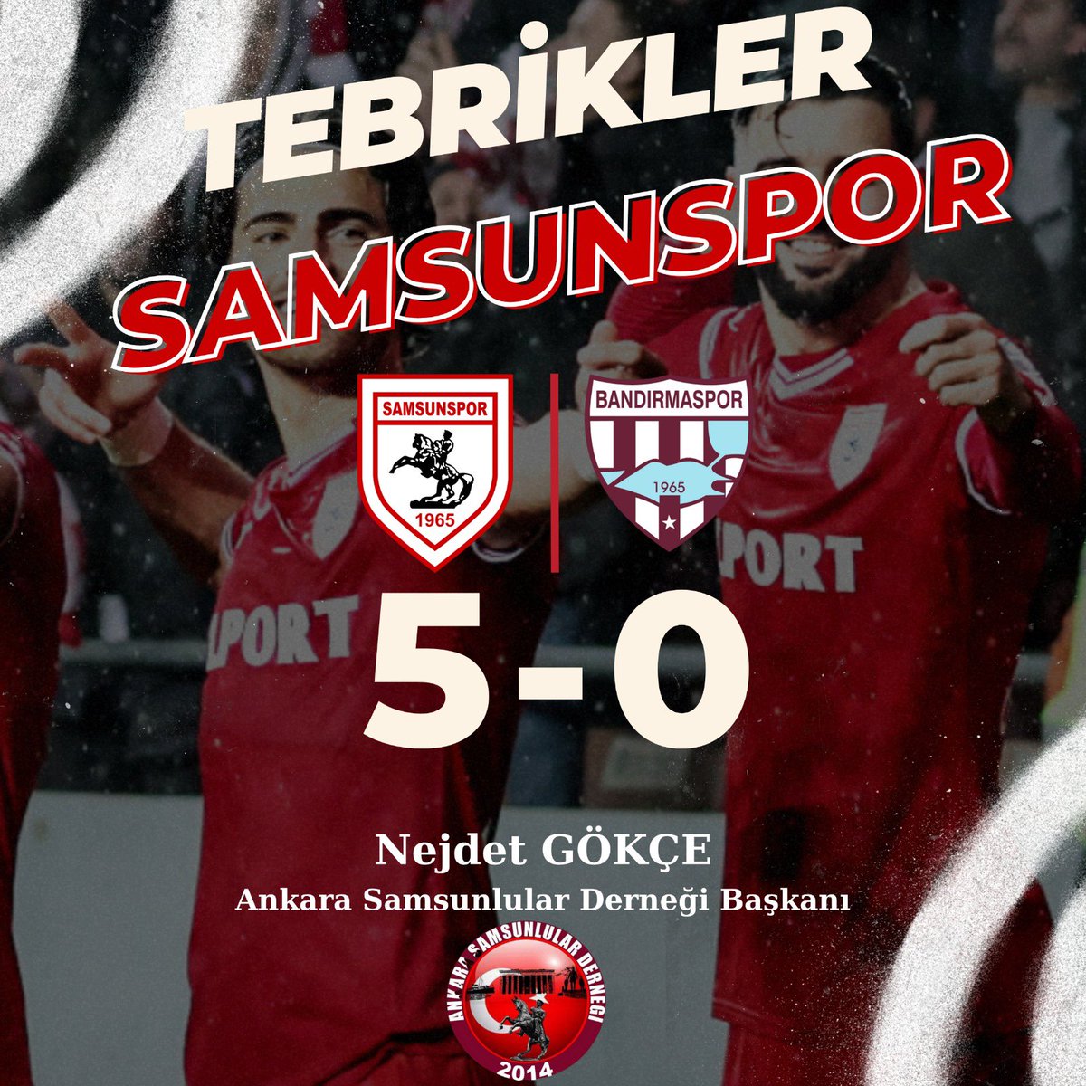 #Samsunspor’umuzu Bandırmaspor karşısındaki müthiş galibiyetinden dolayı kutluyoruz.👏🏽
Bekle bizi Süper Lig geliyoruz 🔴⚪️
#samsunspor