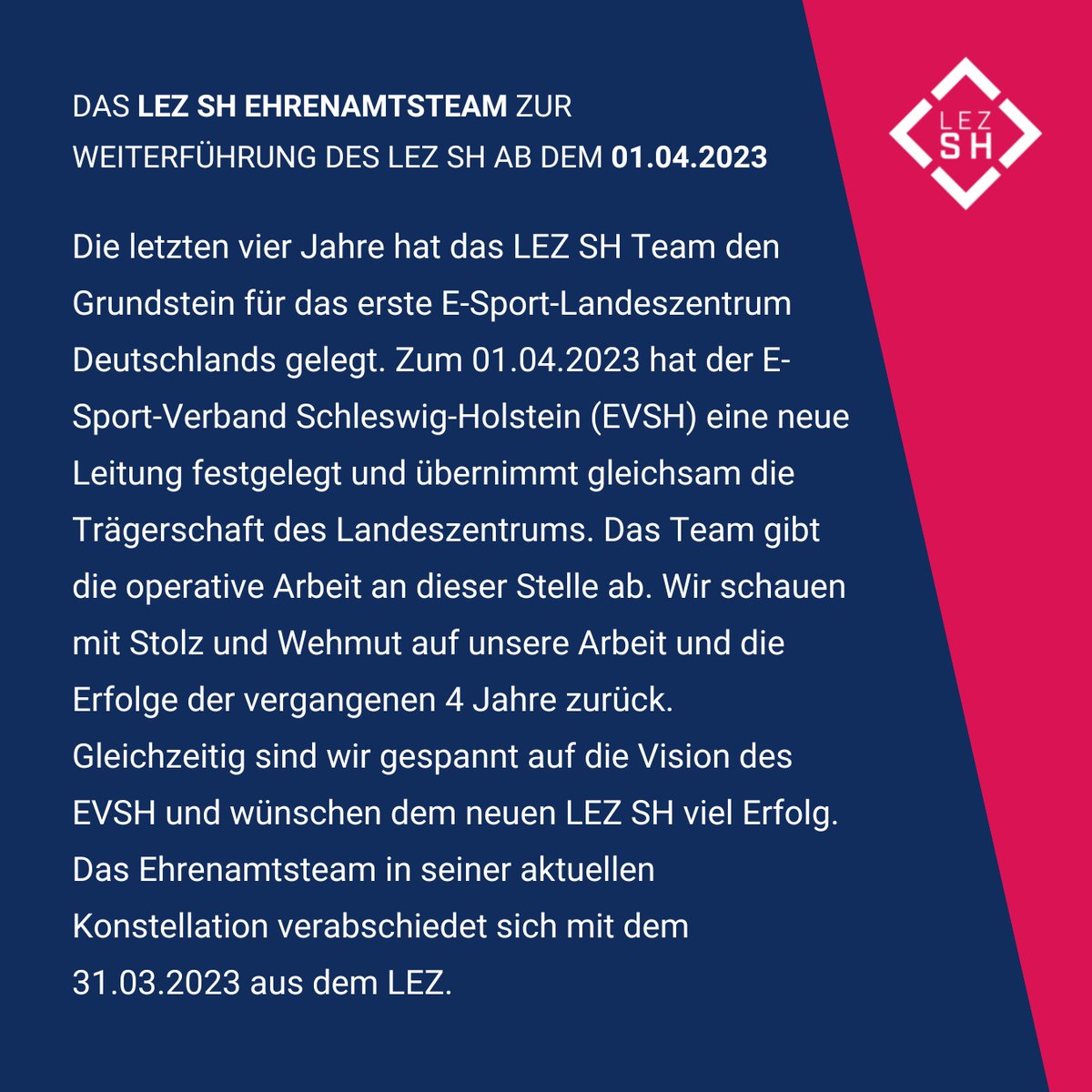 esportverbandsh's tweet photo. Neuer Entwicklungsschritt für das LEZ SH 📋
Die Übergabe des @LEsportZ_SH an uns als Landesverband ist in den finalen Zügen. Parallel konnten wir mit @heyitsmeFelge erfolgreich die neue Stelle des LEZ SH-Geschäftsführers besetzen. 
Auf das, was da noch kommt 🙌 #ESportSH #LEZSH https://t.co/1x97okT1i7
