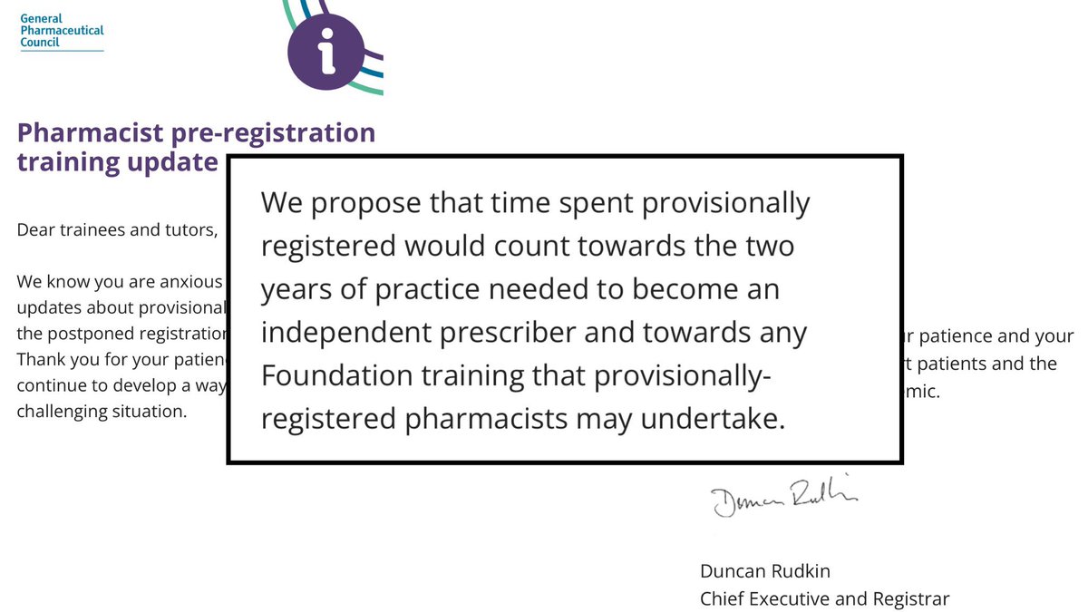 GrahamStretch's tweet photo. Dear @TheGPhC 

Several colleagues have been told they cannot be annotated due to the 2 year limit needing to be technically actioned

However, they were provisionally registered in Aug 2020

We were informed provisional registration would ‘count’ towards the experience. @mazq456 https://t.co/9Aeu98mabL