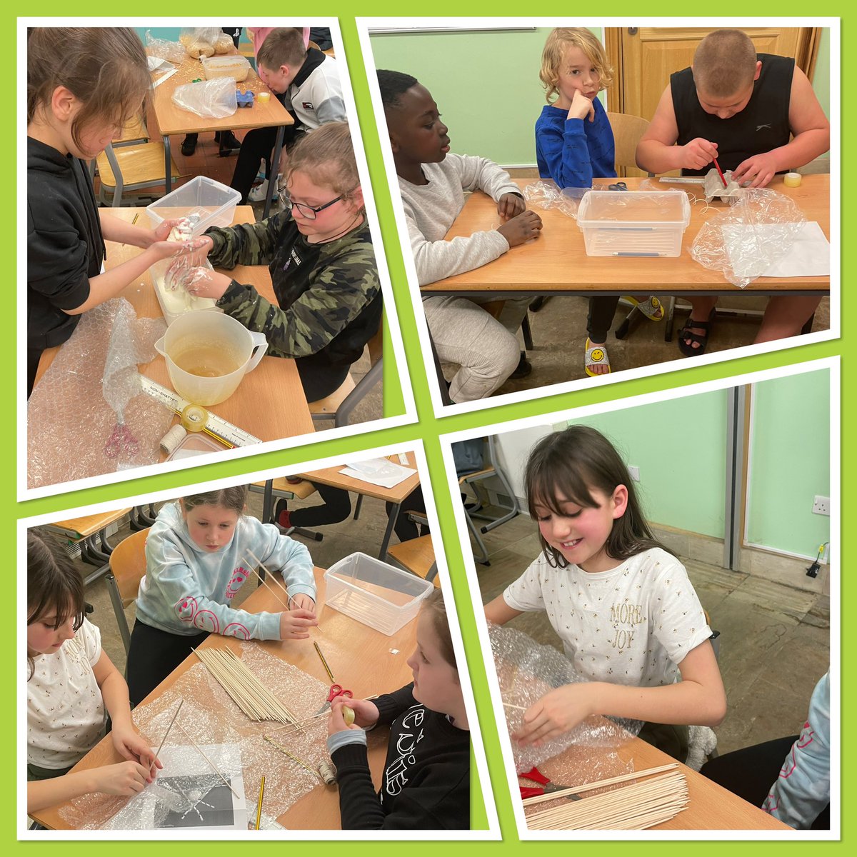 SwantonSarah's tweet photo. After a very wet walk the children were challenged to a science activity to create a protective vessel for their high ropes egg drop later in the week !!! Whose egg will survive ? #scienceweek @BartonMossCPS #bmscience @woolley_mrs @MrCornishTweets https://t.co/UxENxMhe3r