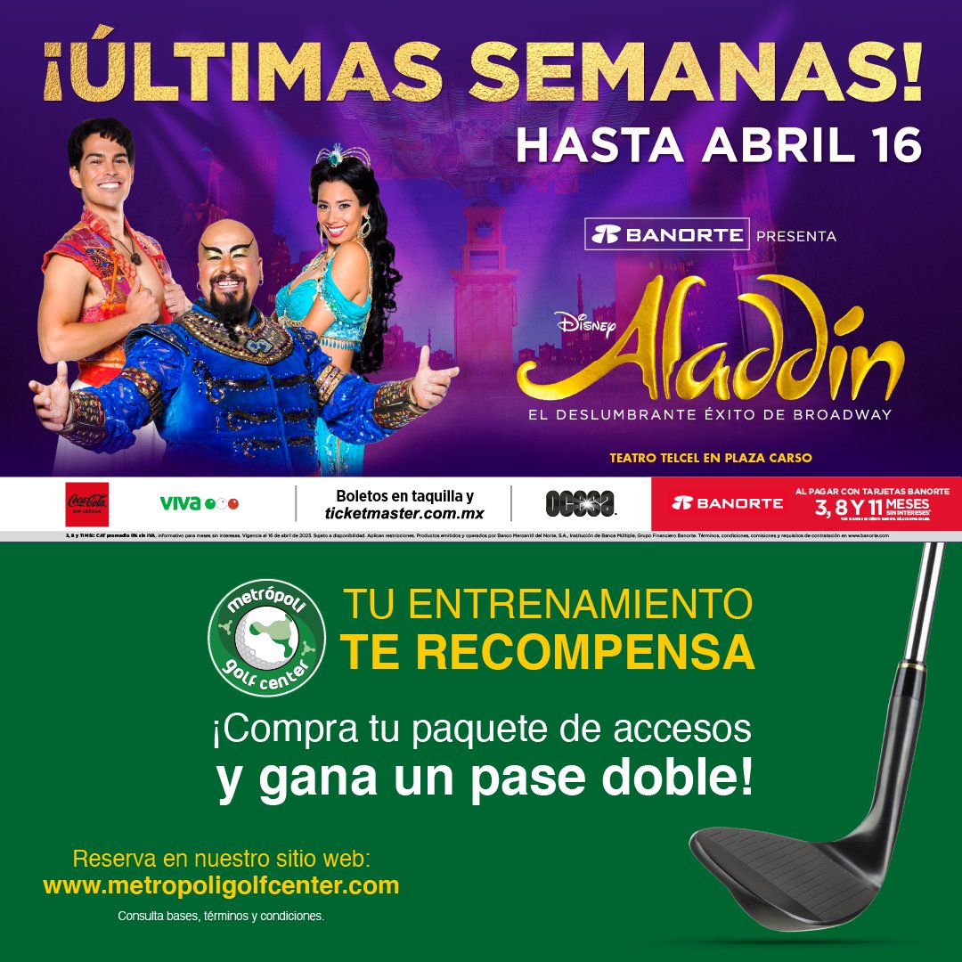MetropoliG's tweet photo. ¿Sabías que tus Paquetes de Accesos te pueden llevar a nuevas experiencias?
¡Compra YA tu paquete de accesos y gana 2 boletos para disfrutar de el éxito de Broadway Aladdin 😎!
Reserva por Whatsapp: https://t.co/oinTy0sgkM 👈 https://t.co/VopzdrTXhR