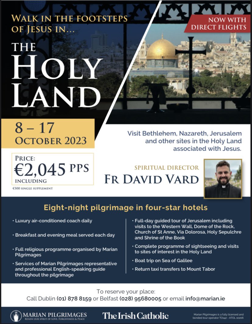 Fr. David Vard (@davidvard) on Twitter photo I am Spiritual Director on a pilgrimage to the Holy Land in October with the <a href="/IrishCathNews/">The Irish Catholic</a> I am really looking forward to it for so many reasons and canât wait to meet people on the pilgrim path with me. Spaces are still available if you are interested. I am Spiritual Director on a pilgrimage to the Holy Land in October with the <a href="/IrishCathNews/">The Irish Catholic</a> I am really looking forward to it for so many reasons and canât wait to meet people on the pilgrim path with me. Spaces are still available if you are interested.