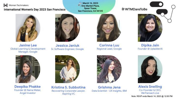 Join us on March 16 at 5 PM for #InternationalWomensDay celebration with amazing speakers.
Venue: One Market Plaza, Spear Tower, SF

This is in-person only. Seats are limited and registration closes tomorrow (March 14th) at 12 PM.
RSVP: gdg.community.dev/events/details… #WTM #GDG #GDE #IWD
