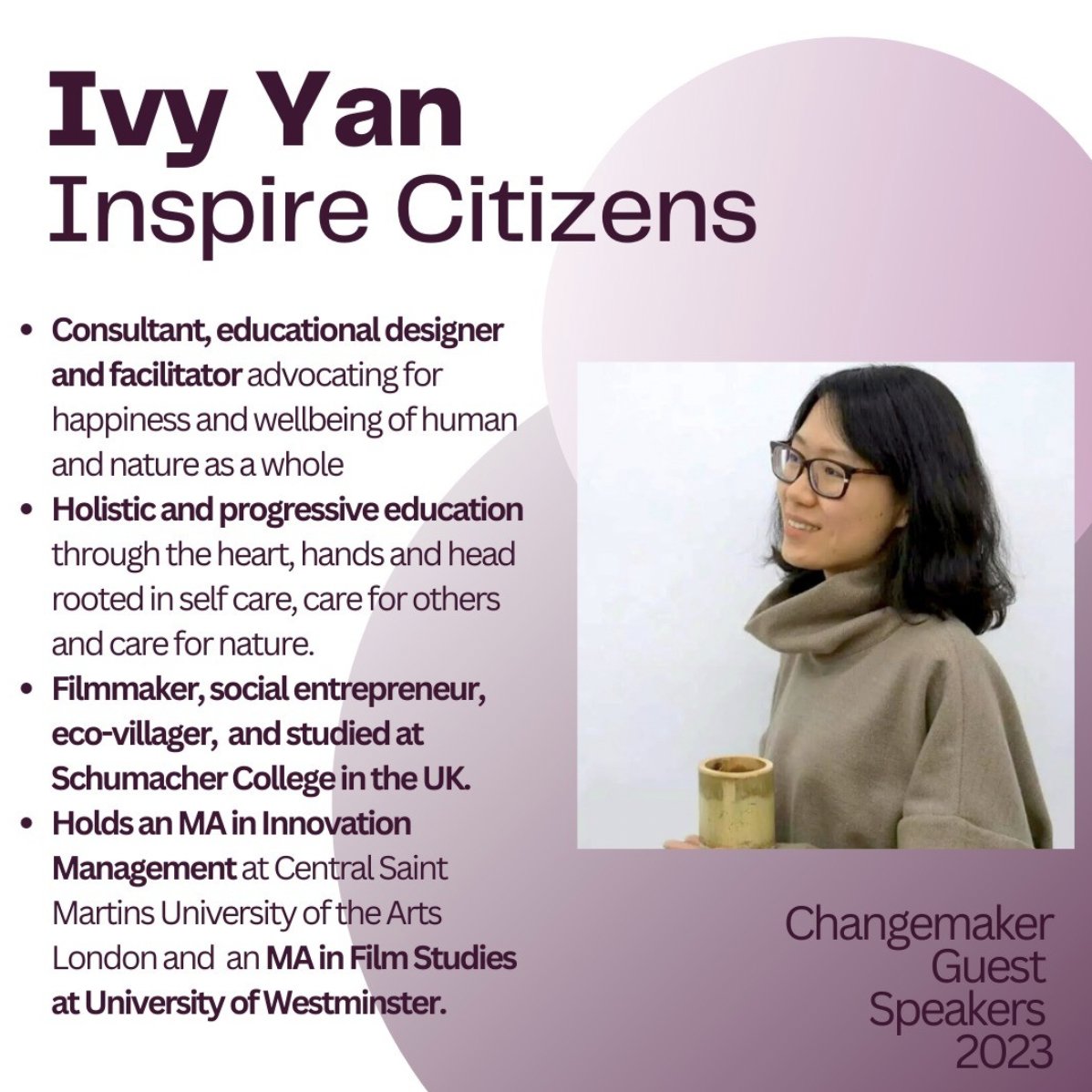 Our sixth post on one of the guest speakers at the upcoming Changemaker Conference! Take a look at what Ivy Yan has achieved!